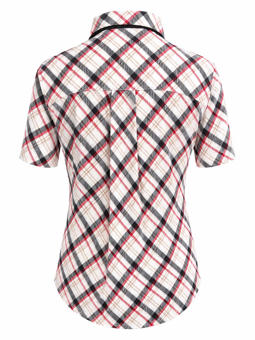 SanSoleil Womens Short Sleeve Zip Polo - Red/Black Plaid - Large