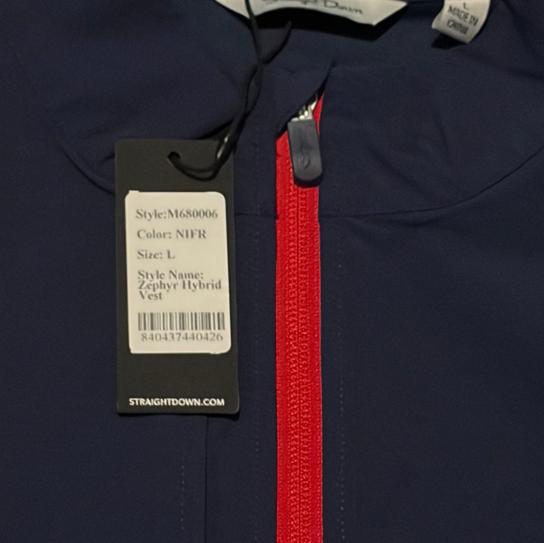 Straight Down Men's Golf Vest Zephyr Hybrid New Indigo/Flag Red Size L