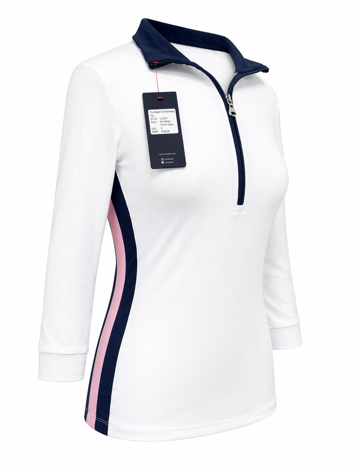 Lohla Sport Megan 3/4 Sleeve Top - White/Cotton Candy - Small - Skorzie
