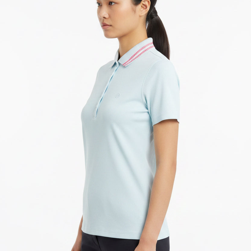 G/FORE Checkered Collar Ribbed Tech Polo (w/ logo) - Daybreak - X-Small - Skorzie