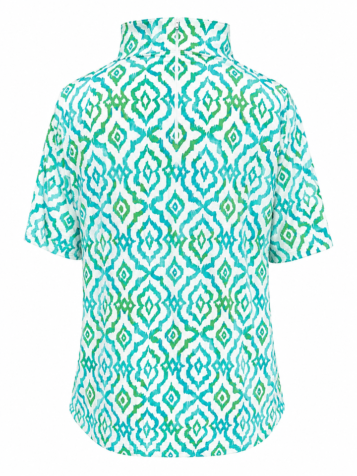 IBKUL Hollie Short Sleeve Zip Mock - Turq/Lime