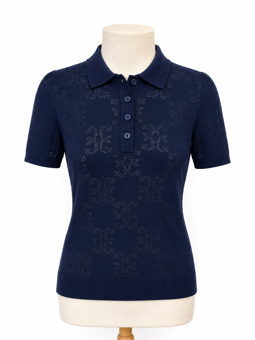G/FORE Pointelle G Cotton Silk Cashmere Sweater Polo - Twilight - Small