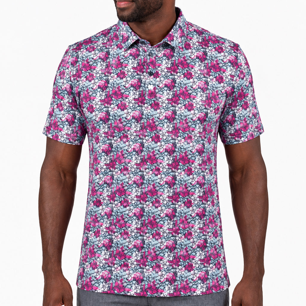 Black Clover Men's Golf Polo Flower Power Black Sand Size L