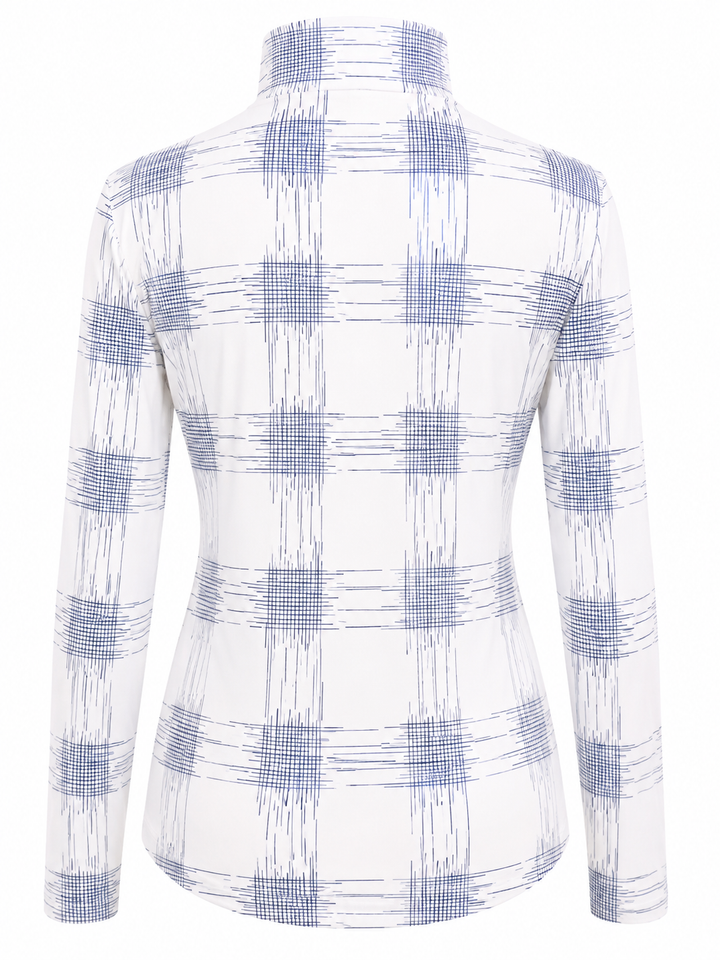 SanSoleil Womens Long Sleeve Foil Print Mock - Metallic Blue Hash