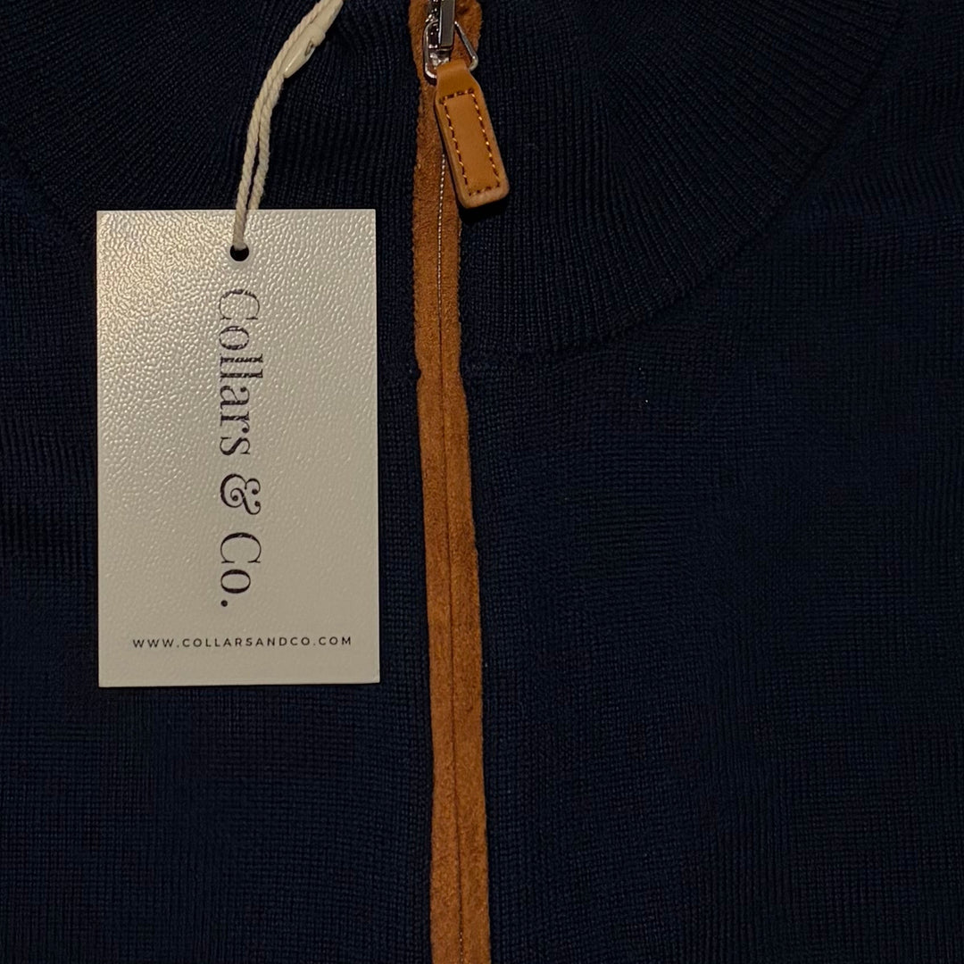 Collars & Co Men's Golf Quarter Zip Cashmere Touch Navy Size L