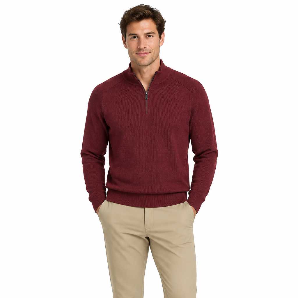 Raffi Men's Zip Mock Merino Merlot Size S