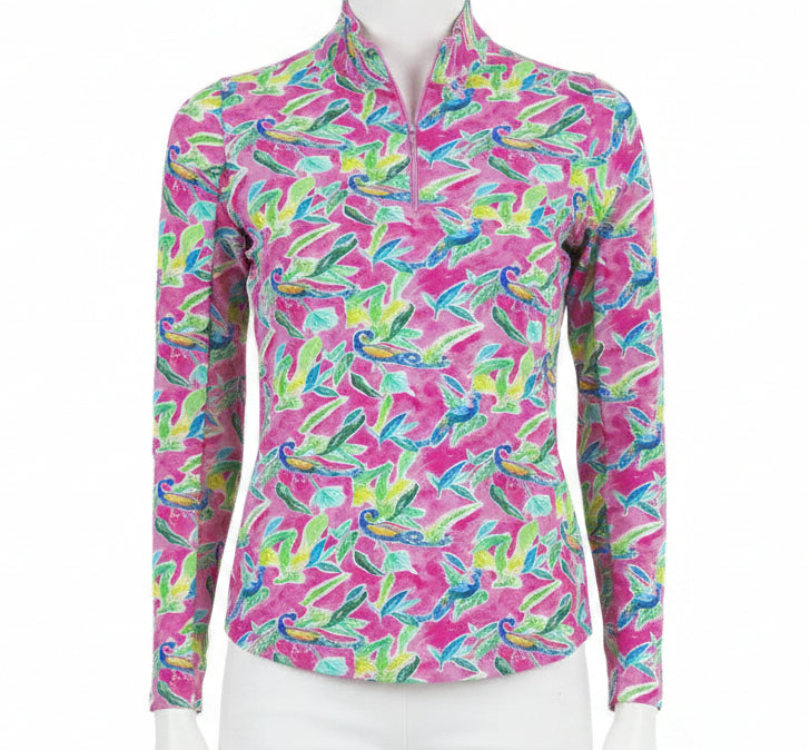 Ibkul Womens Long Sleeve Rachel Peacock Zip Mock - Multicolored