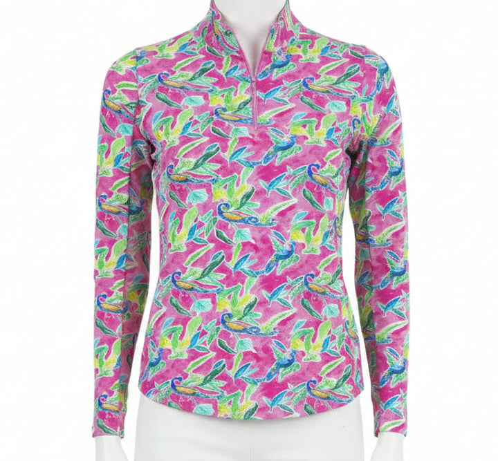 Ibkul Womens Long Sleeve Rachel Peacock Zip Mock - Multicolored