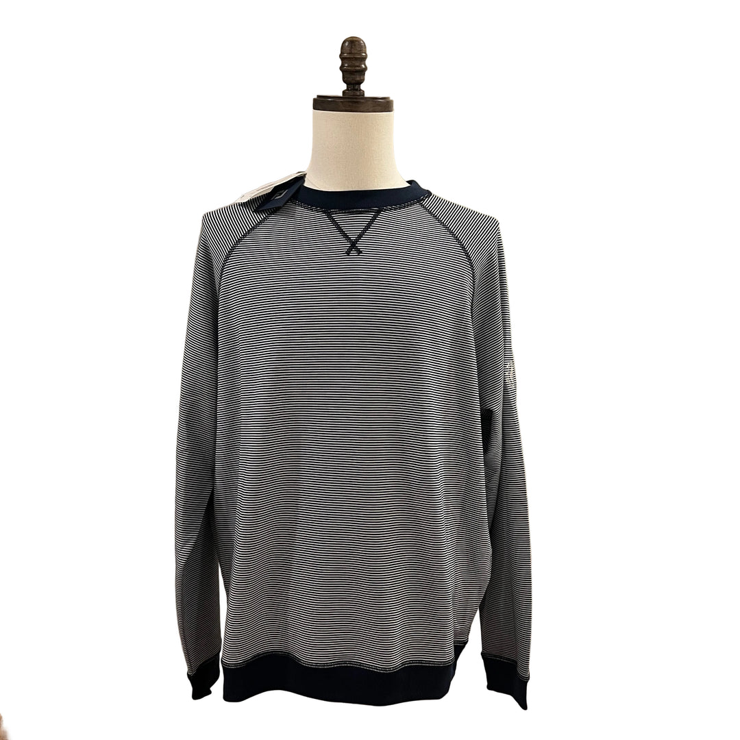 FootJoy French Terry Feeder Stripe Crewneck (w/logo) - Navy/White - Skorzie