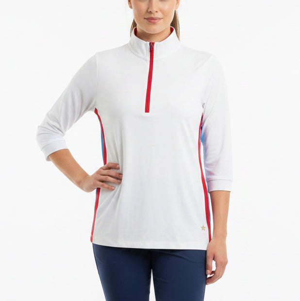 Lohla Sport Women's Golf 3/4 Sleeve Polo Megan White/Tropicana Size L