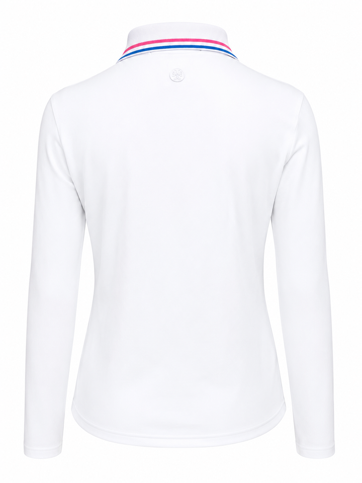 G/FORE Silky Tech Nylon Long Sleeve Polo - White/Pink/Blue - Small