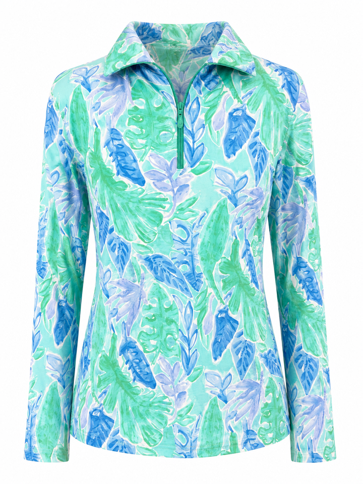 IBKUL Womens Allison Long Sleeve Zip Polo - Jade Peri