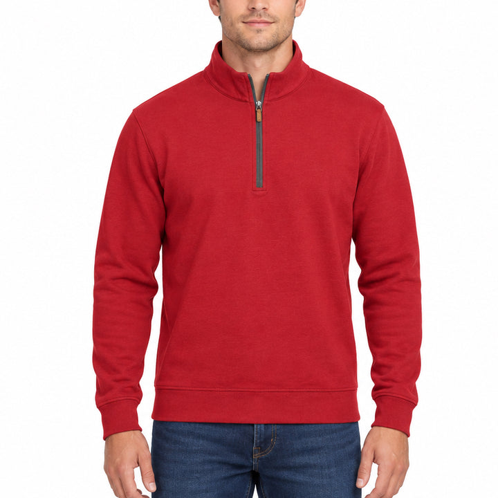 Collars & Co Men's Golf Quarter Zip Heather Cloud Cotton Red Size S