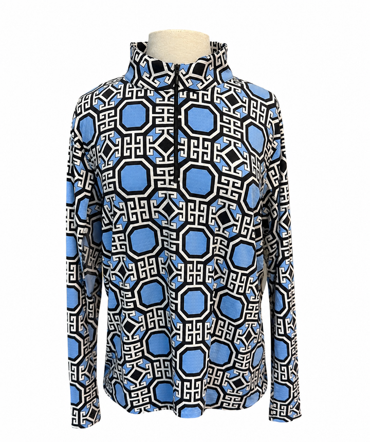 IBKUL Womens Long Sleeve Zip Mock - Blue/Black