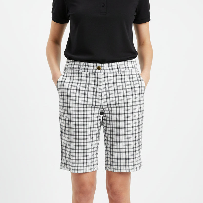 Brendratti Women's Golf Shorts 11" White/Black Plaid Size M