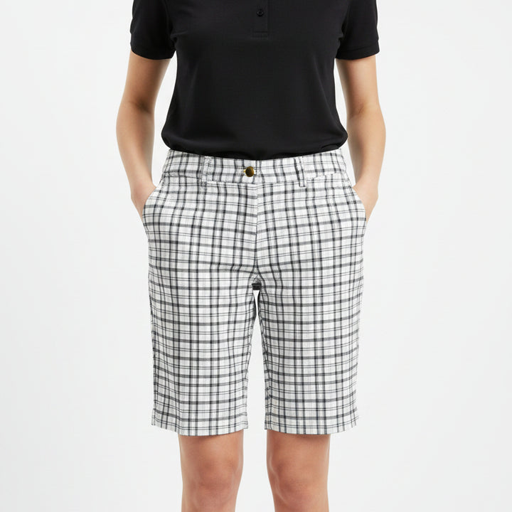 Brendratti Women's Golf Shorts 11" White/Black Plaid Size M