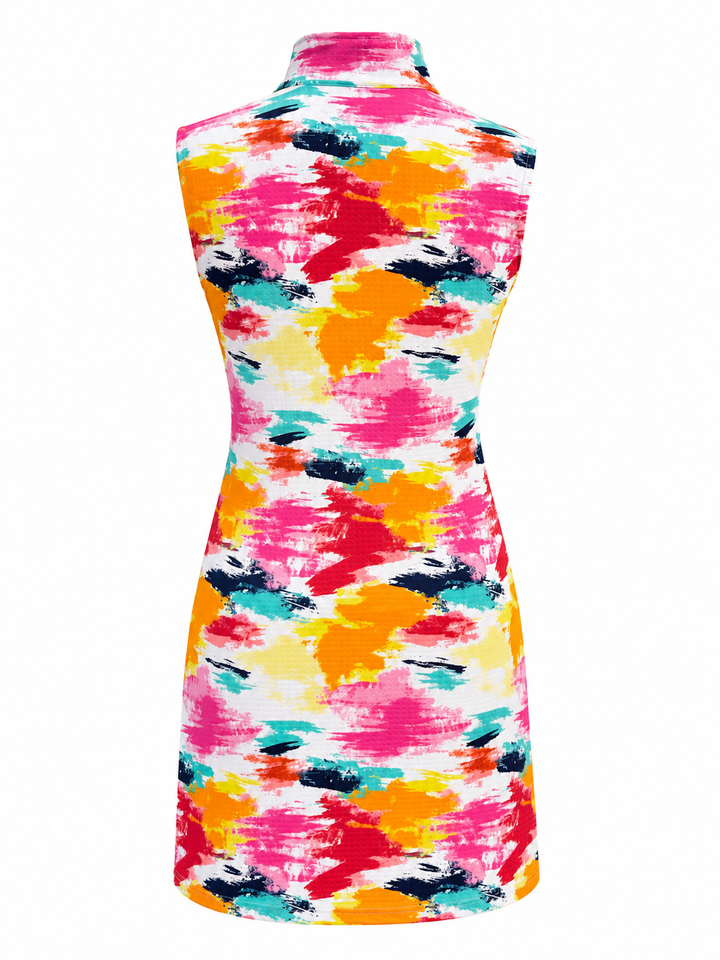 IBKUL Sleeveless Zip Mock Dress - Mai Tai