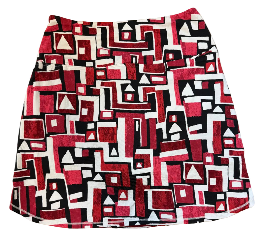 IBKUL Geometric Straight Skort (17.5") - Red/Black