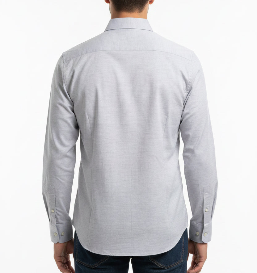 Bugatchi Men's L/S Polo James Heathered OoohCotton® Platinum Size S
