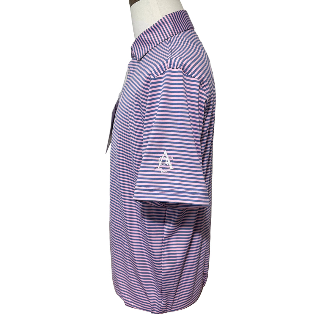 Rhoback Birdie Stripe Performance Polo (w/logo) - Dusk Blue/Lotus Pink - Medium - Skorzie