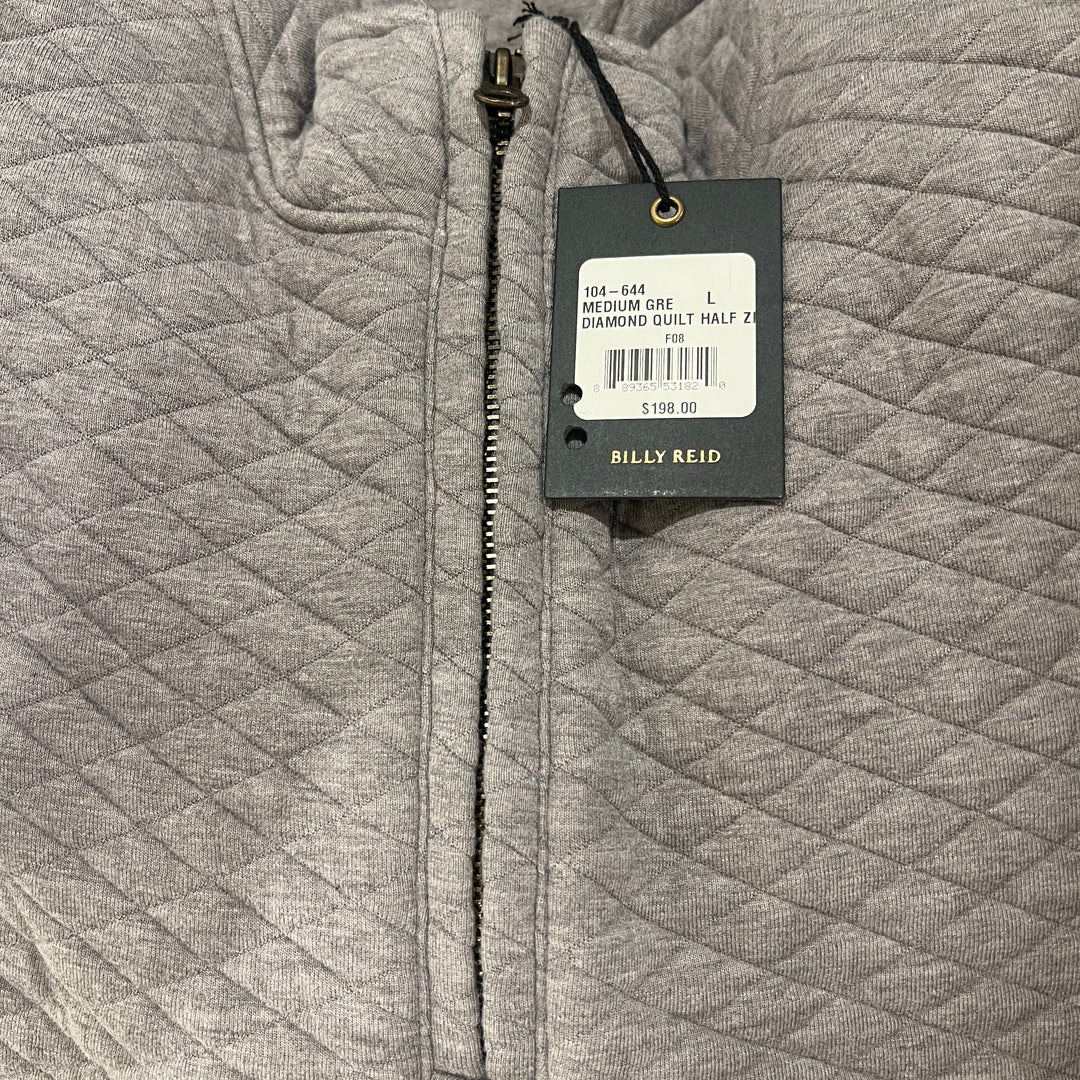 Billy Reid Men's Half Zip Diamond Quilt Medium Grey Size L