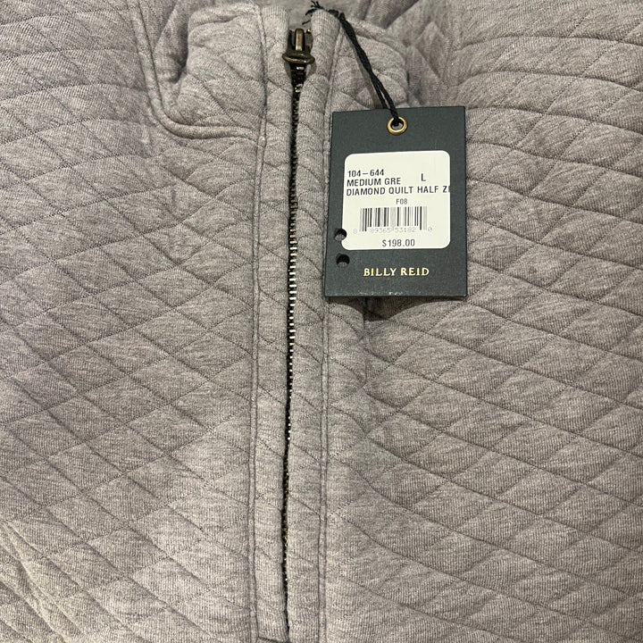 Billy Reid Men's Half Zip Diamond Quilt Medium Grey Size L
