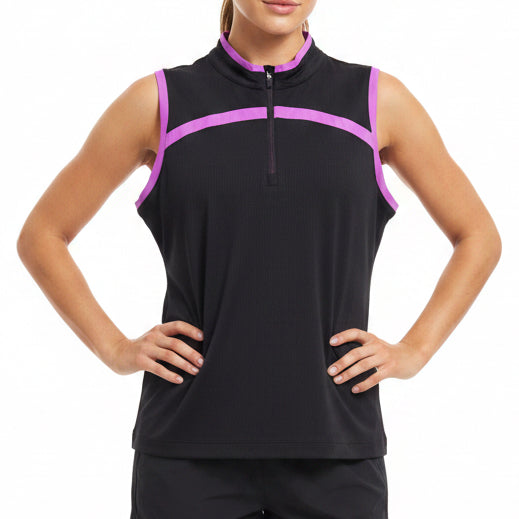 EPNY Women's Golf Polo Sleeveless Black/Fuchsia Size L