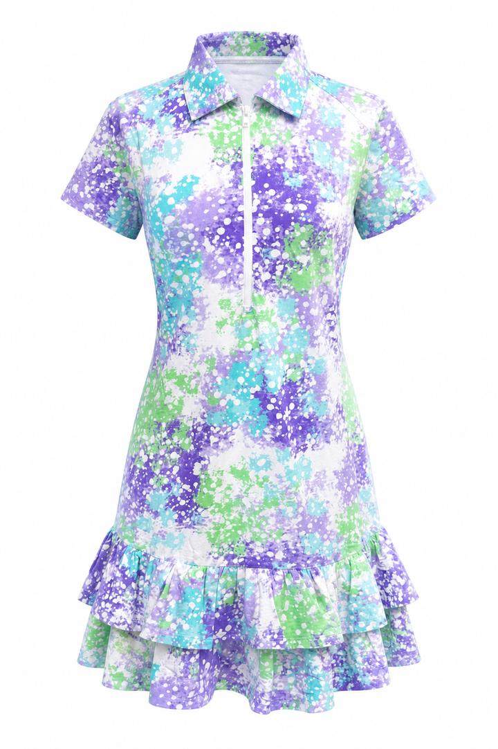 IBKUL Purple Splatter Ruffle Dress - Large - Skorzie