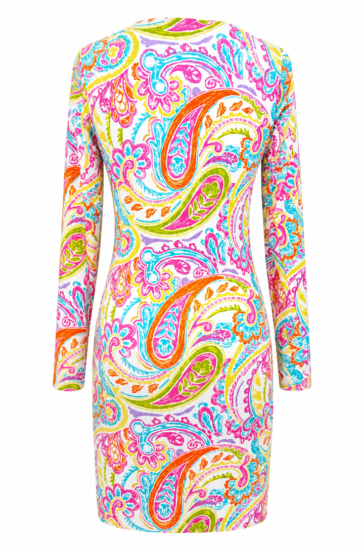 IBKUL Long Sleeve Colorful Paisley Zip Dress - Small - Skorzie