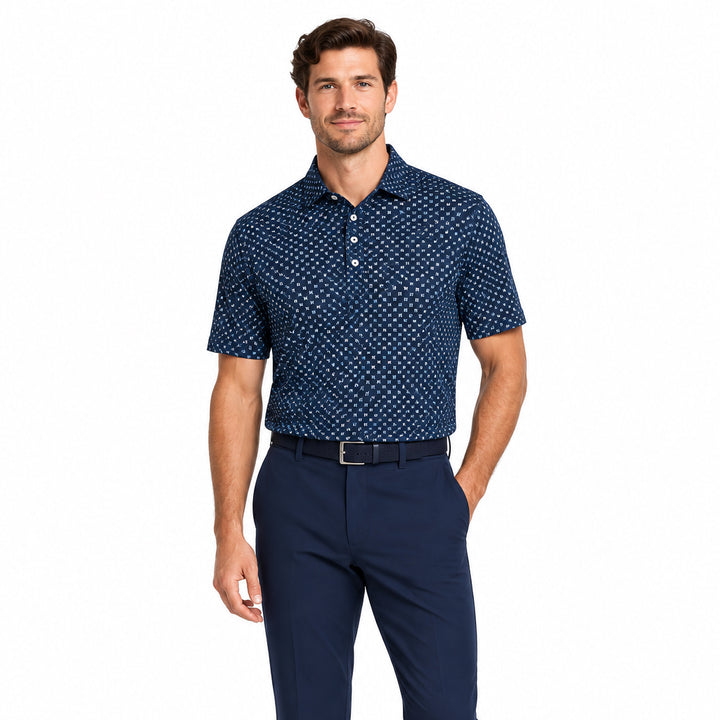 Collars & Co. Men's Polo Performance Fabric Semi-Spread Collar Los Cabos Blue Star Size L