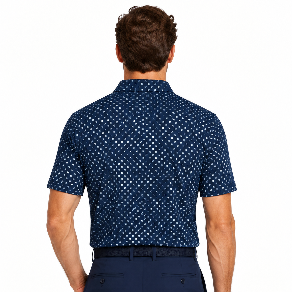 Collars & Co. Men's Polo Performance Fabric Semi-Spread Collar Los Cabos Blue Star Size L