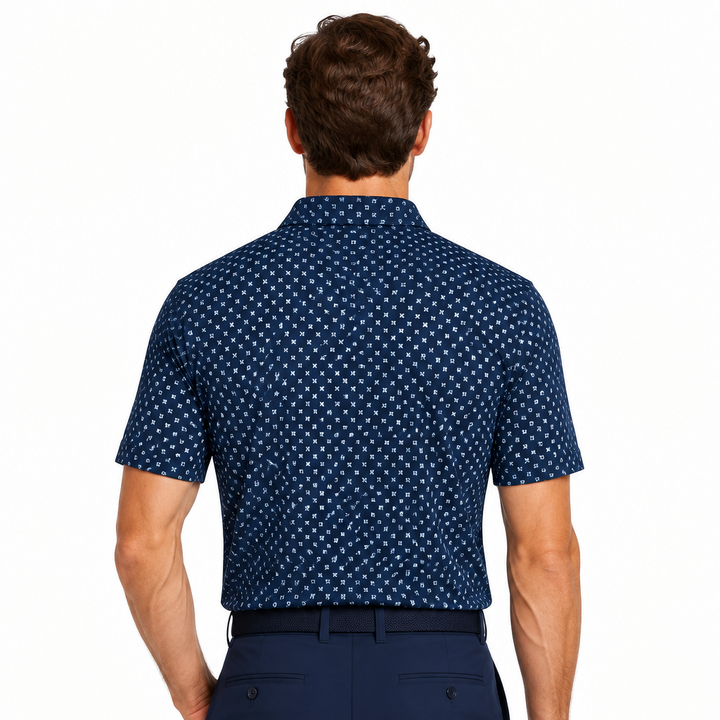 Collars & Co. Men's Polo Performance Fabric Semi-Spread Collar Los Cabos Blue Star Size L