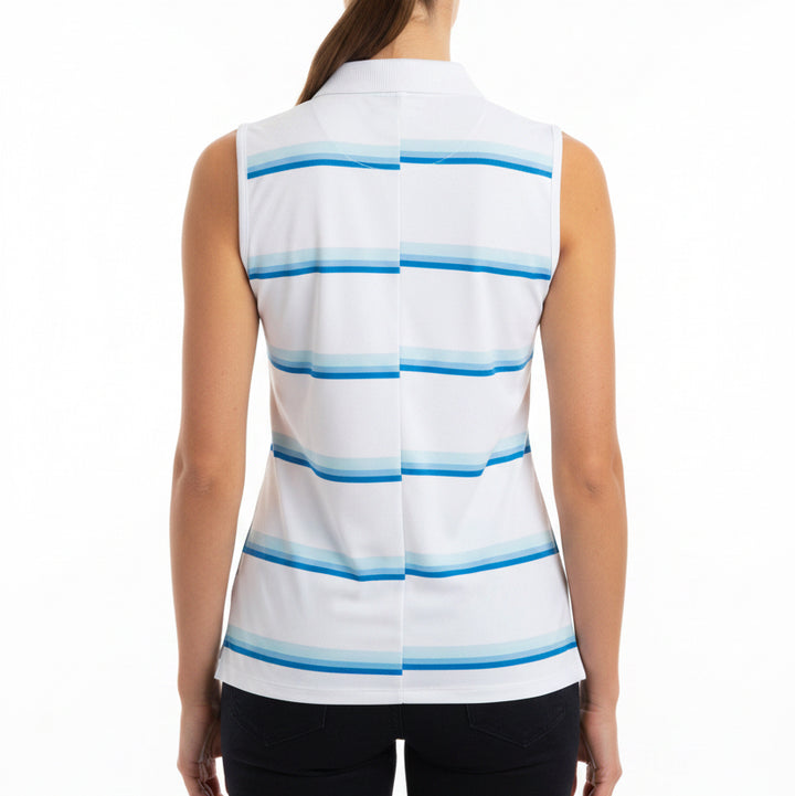 G/FORE Women's S/L Golf Polo Offset Stripe (w/ logo) Snow/Oasis Size M