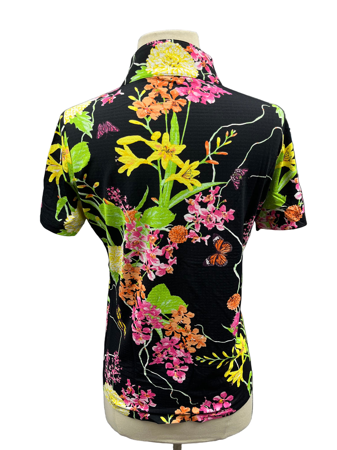 IBKUL Floral Short Sleeve Mock Neck Top - Black - Small - Skorzie