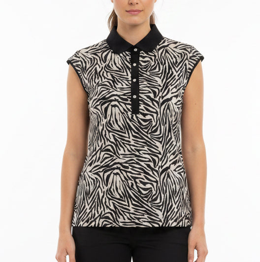 Daily Sports Women's Golf Polo Tiana Cap Sleeve Zebra Size L