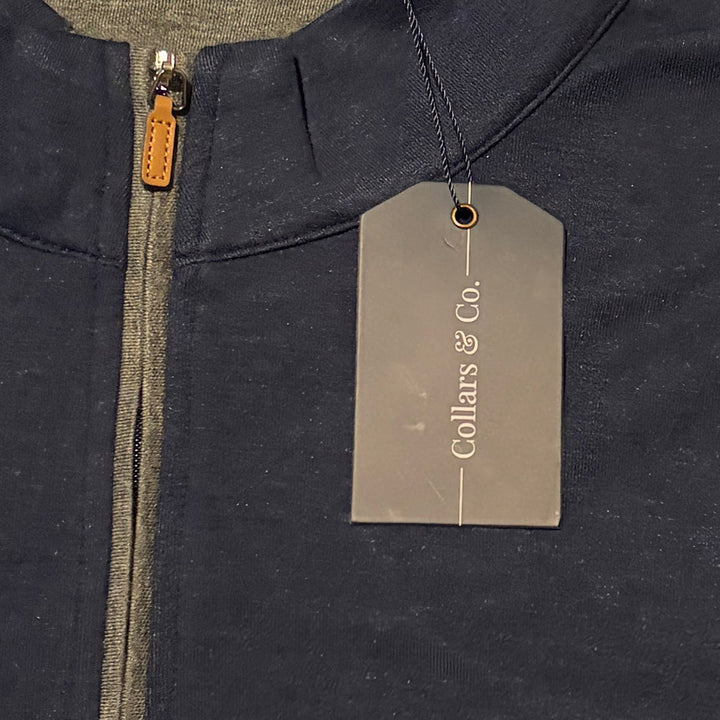 Collars & Co Men's Golf Quarter Zip Heather Cloud Cotton Navy Size XXXL