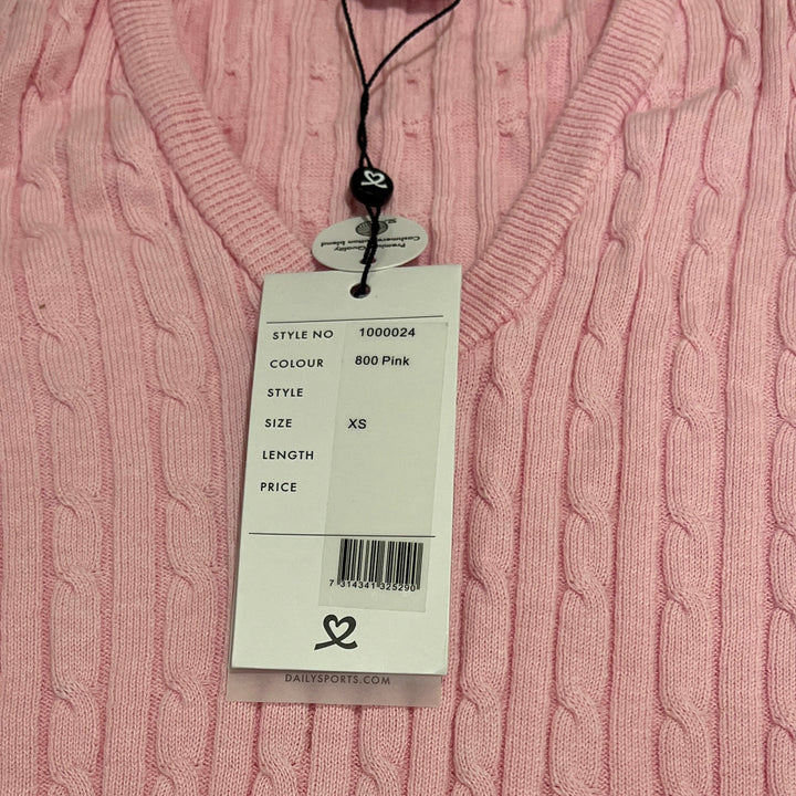 Daily Sports Women's V-Neck Sweater Madelene Veronica Cable Knit Pink Size XS