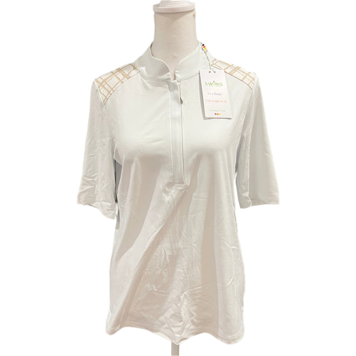 Swing Control 1/4 Zip Velocity Polo - White/Desert Plaid - S - Skorzie