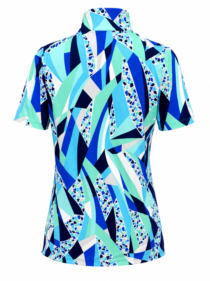 IBKUL Womens Short Sleeve Zip Mock - Brianna Blue
