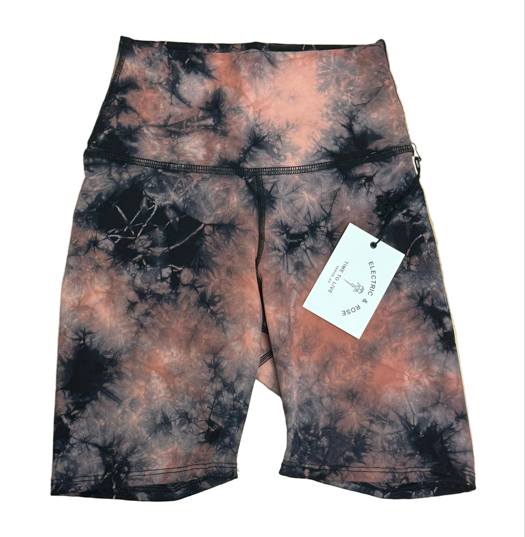 Electric & Rose Tie Dye Biker Shorts - Orange/Black - Small - Skorzie