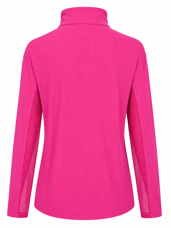 IBKUL Solid Long Sleeve Zip Mock - Raspberry