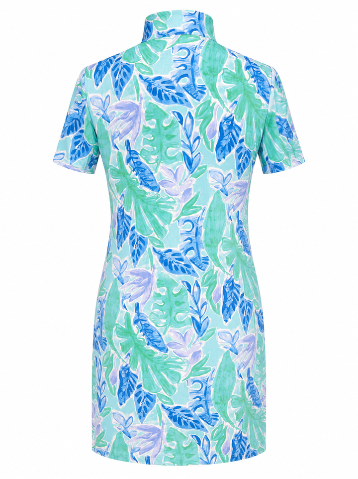 IBKUL Short Sleeve Zip Mock Dress - Jade/Blue
