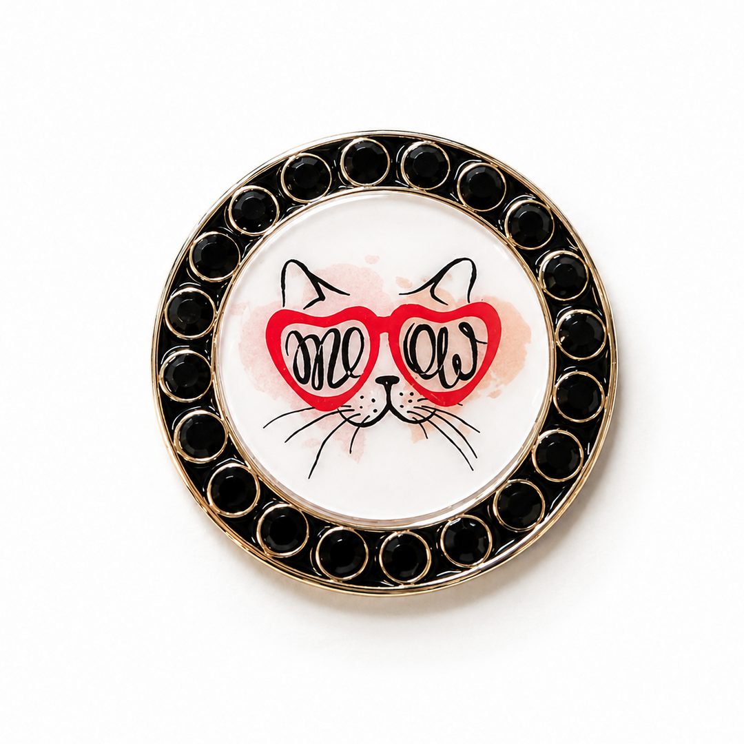 Best Of Golf America Crystal Rim Ball Marker - Meow - Red or Black