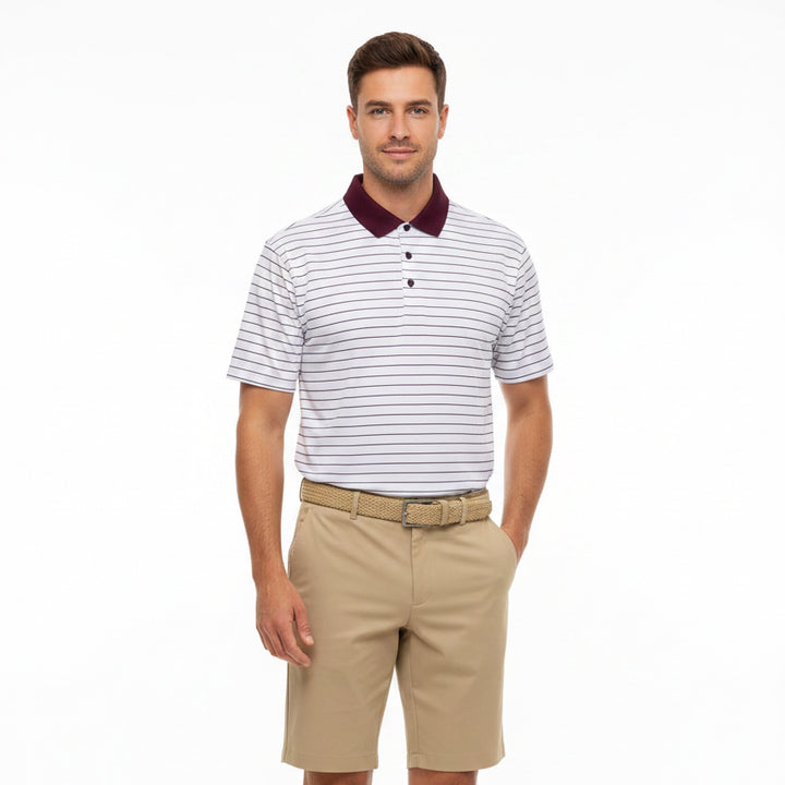G/FORE Men's Polo Herringbone Stripe Tech Jersey Blush/Dark Plum Size M