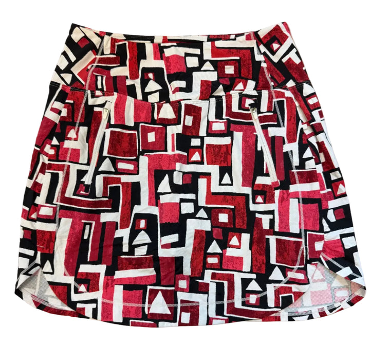 IBKUL Geometric Straight Skort (17.5") - Red/Black