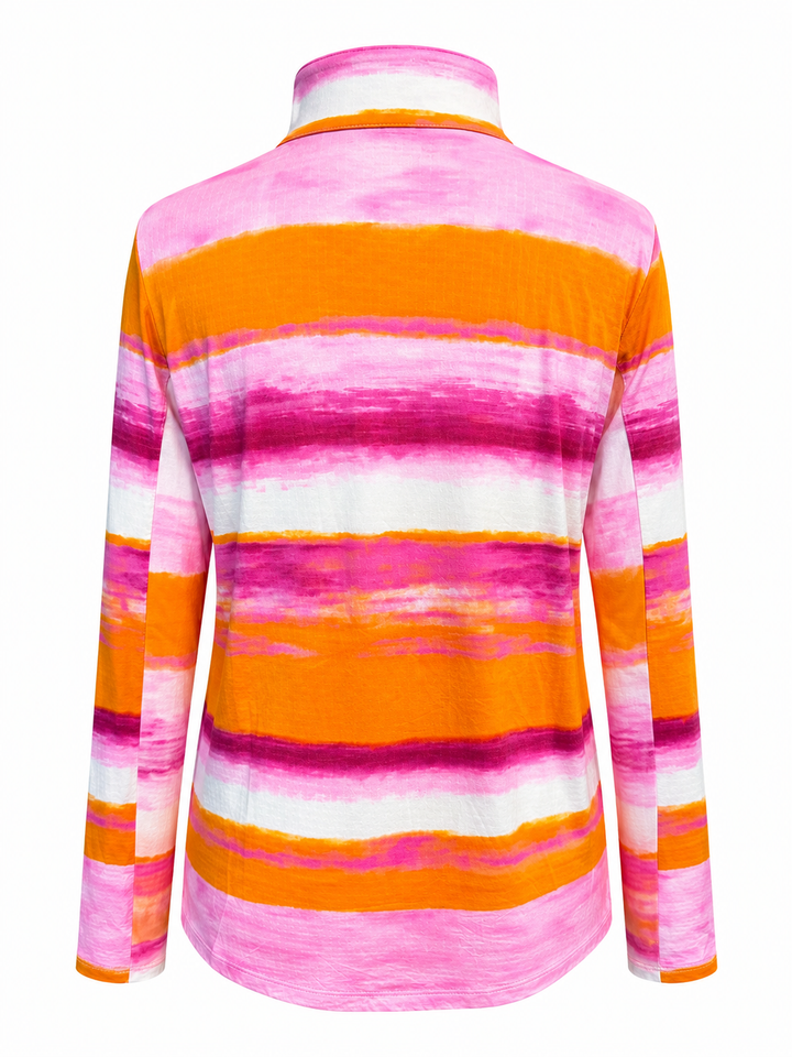 IBKUL Amy Long Sleeve Mock Neck Top - Hot Pink/Orange