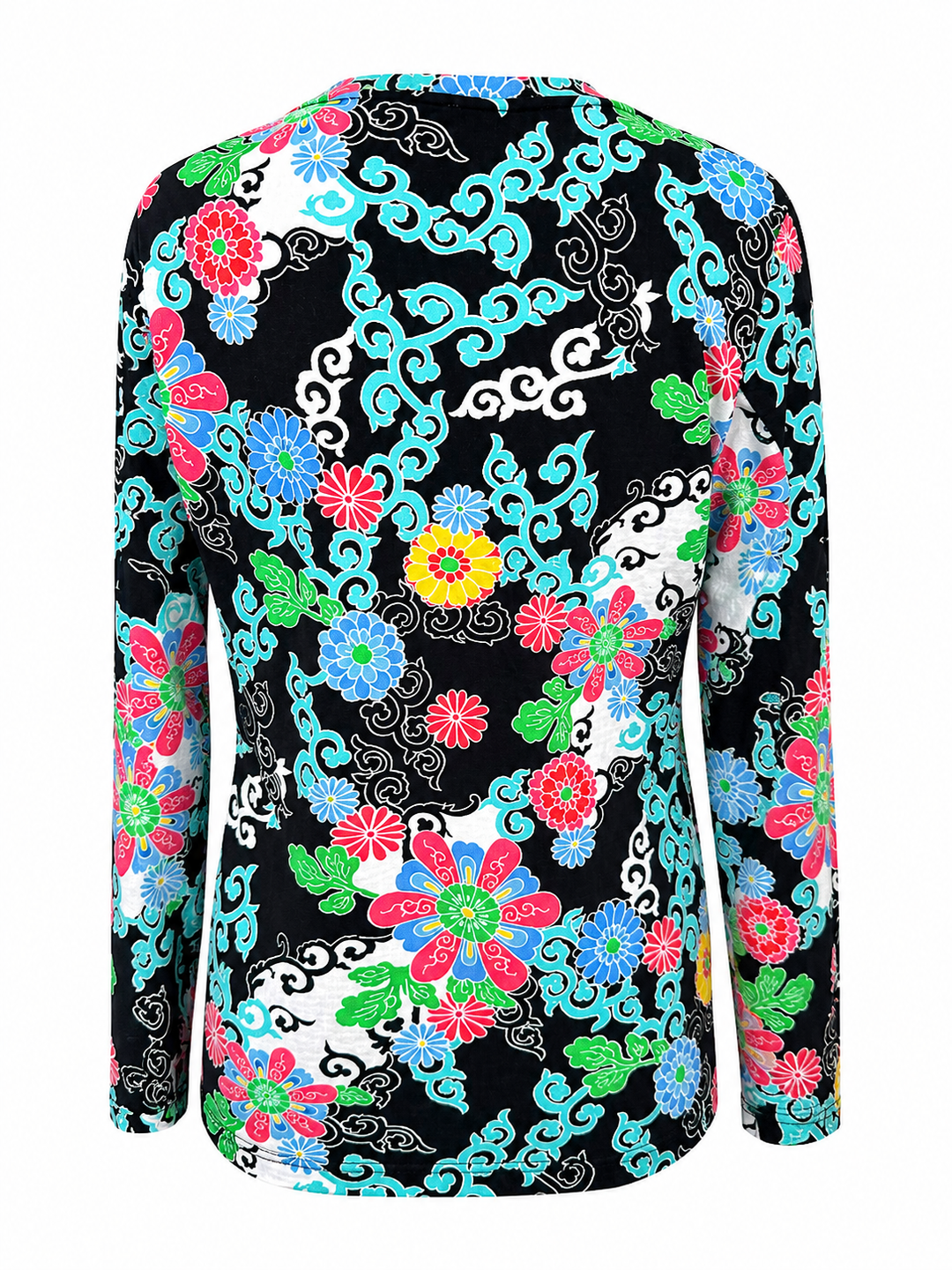 IBKUL Gia Long Sleeve Crew Neck Top - Multi Black