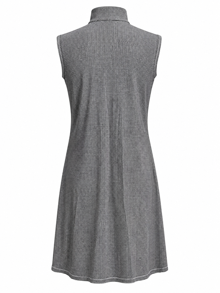 IBKUL Mini Check Sleeveless Zip Dress - Black/White