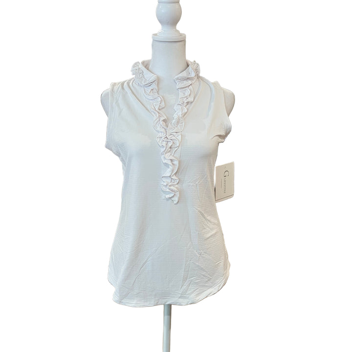 G Lifestyle Sleeveless Ruffle Collar Top - White
