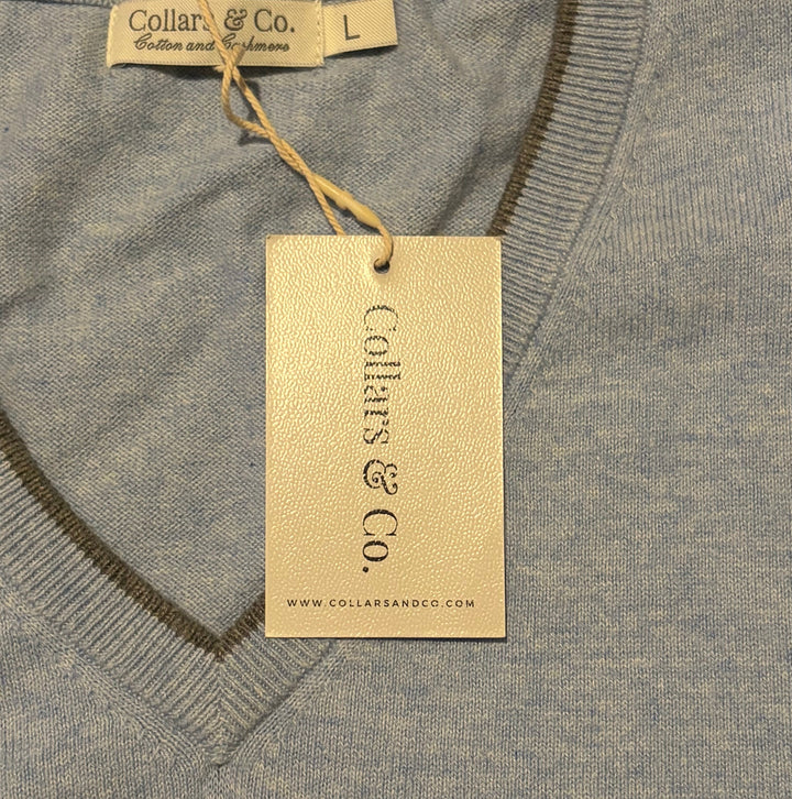 Collars & Co Men's Golf Sweater Luxury Touch V-Neck Sky Blue Size L